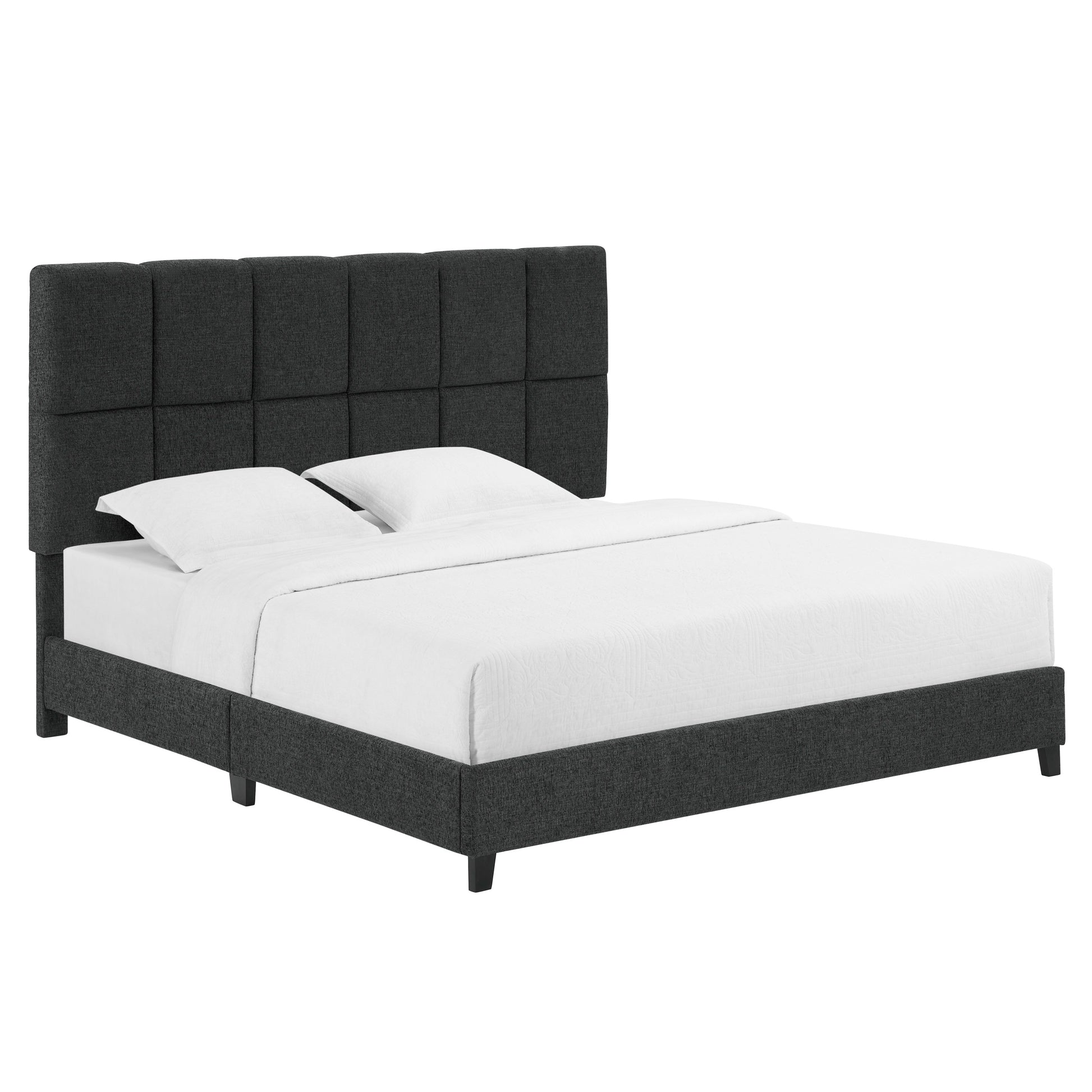 King Size Grey Squares Upholstered Platform Bed Box Spring Required King Grey Wood Bedroom Contemporary,Modern,Transitional Bed Frame Foam Polyester Polyester