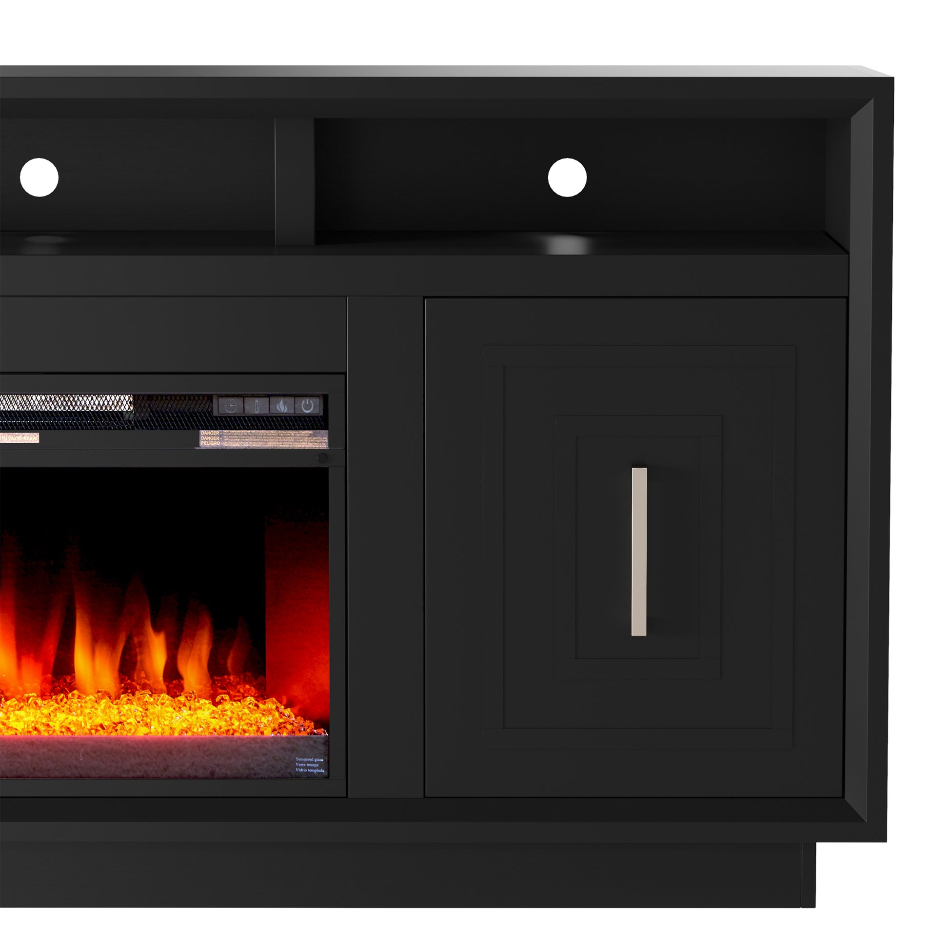 Sunset 83 Inch Electric Fireplace Tv Stand For Tvs Up To 95 Inches, Minimal Assembly, Black Finish 41 50 Electric No Black 400 Vent Free Primary Living Space Contemporary,Modern Poplar Yes Insert Wood Electric