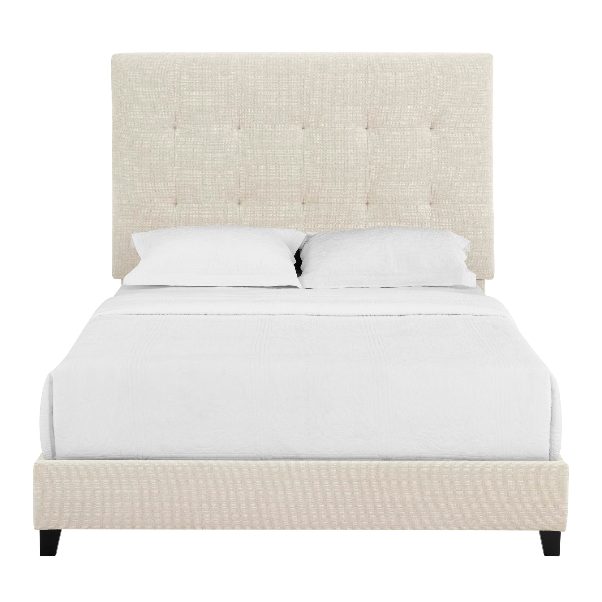 Queen Size Beige Tufted Upholstered Platform Bed Box Spring Required Queen Beige Wood Bedroom Contemporary,Modern,Transitional Bed Frame Foam Polyester Polyester