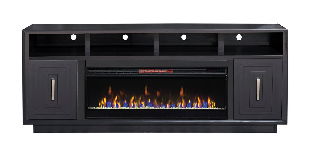 Sunset 83 Inch Electric Fireplace Tv Stand For Tvs Up To 95 Inches, Minimal Assembly, Black Finish 41 50 Electric No Black 400 Vent Free Primary Living Space Contemporary,Modern Poplar Yes Insert Wood Electric