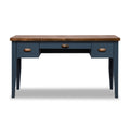 Nantucket 53 Inch Writing Desk, No Assembly Required, Blue Denim And Whiskey Finish Blue Keyboard Tray Writting Desk Office Coastal,Farmhouse Freestanding Poplar Rectangular Drawers Desk Wood