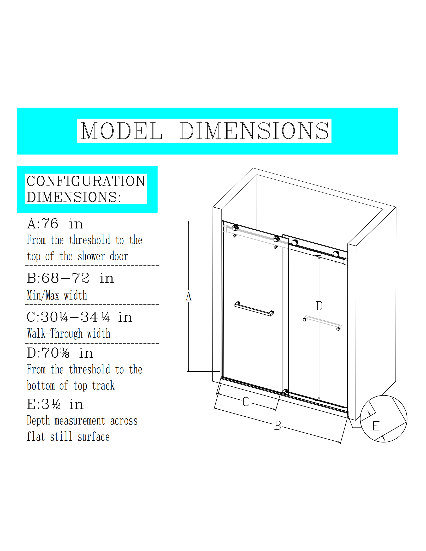 68 72 Inches *76 Inches Frameless Double Sliding Soft Close Shower Door, 3 8 Inches 10Mm Thick Sgcc Tempered Glass Door, Matte Black Black Glass Metal