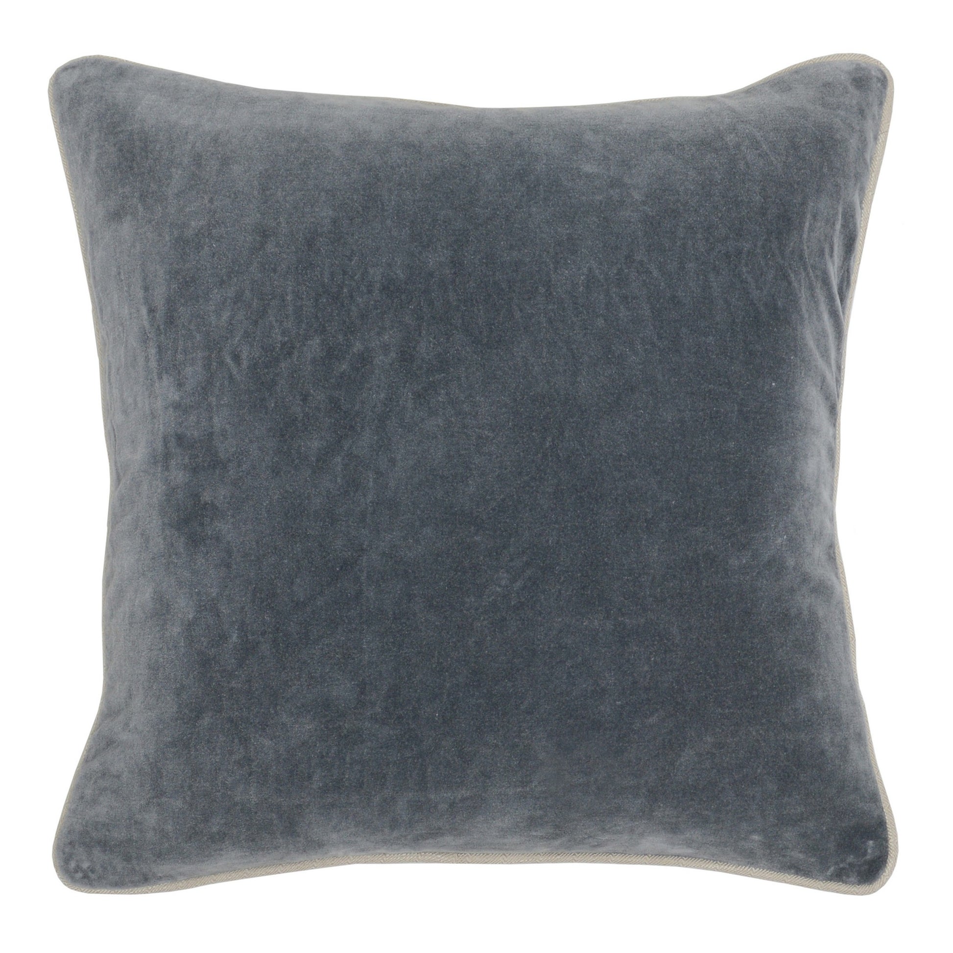 Square Fabric Throw Pillow With Solid Color And Piped Edges, Gray Gray Faux Leather