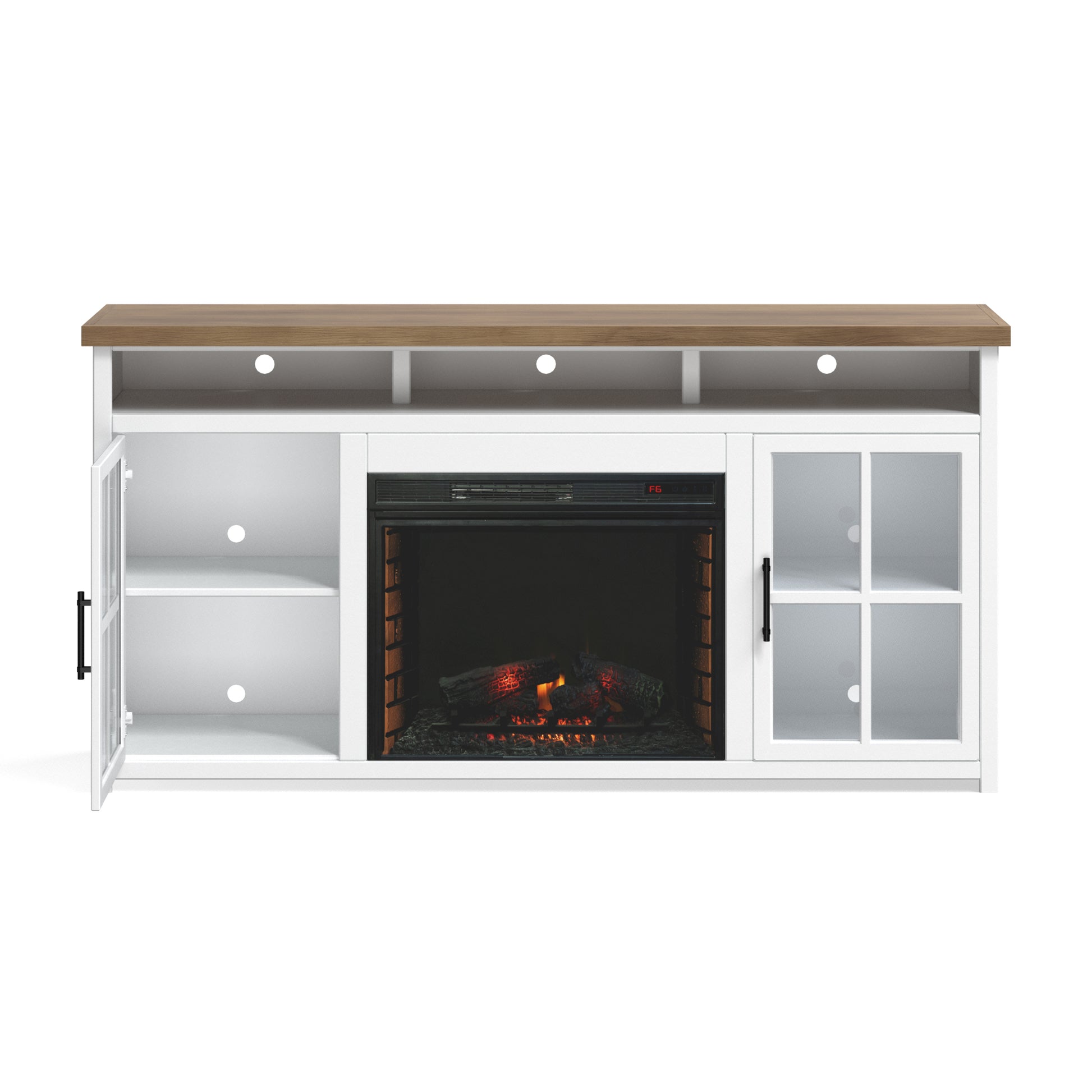 Hampton 74 Inch Fireplace Tv Stand Console For Tvs Up To 85 Inches, Minimal Assembly, Jasmine Whitewash And Barnwood Finish Electric White Primary Living Space Poplar Yes Insert Electric Up To 40 No White 400 Vent Free Coastal,Farmhouse Wood
