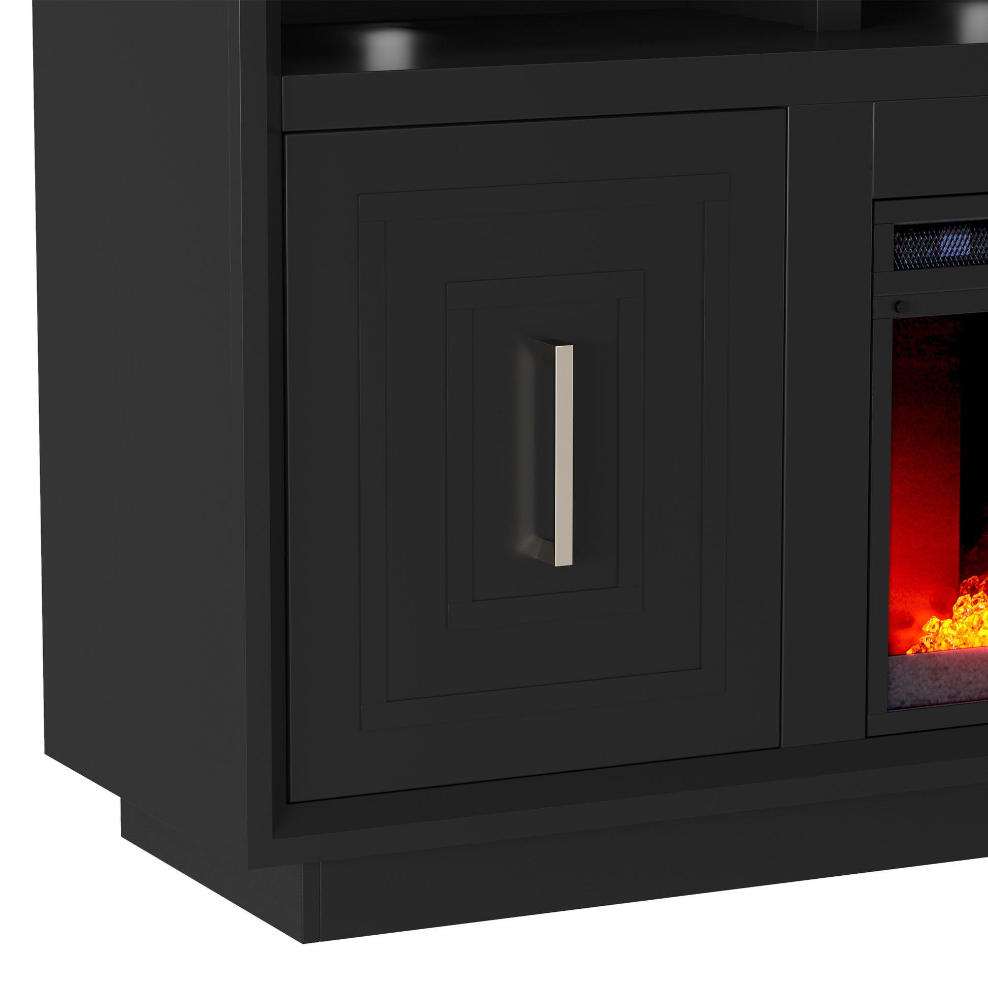 Sunset 83 Inch Electric Fireplace Tv Stand For Tvs Up To 95 Inches, Minimal Assembly, Black Finish 41 50 Electric No Black 400 Vent Free Primary Living Space Contemporary,Modern Poplar Yes Insert Wood Electric