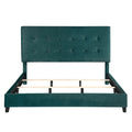 King Size Green Velvet Tufted Upholstered Platform Bed Box Spring Required King Green Wood Bedroom Contemporary,Modern,Transitional Bed Frame Foam Polyester