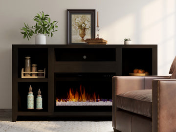 Urban Loft 62 Inch Electric Fireplace Tv Console For Tvs Up To 70 Inches, Minimal Assembly, Mocha Finish Electric Espresso Primary Living Space Poplar Yes Insert Electric Up To 40 No Brown 400 Vent Free Contemporary,Modern Wood