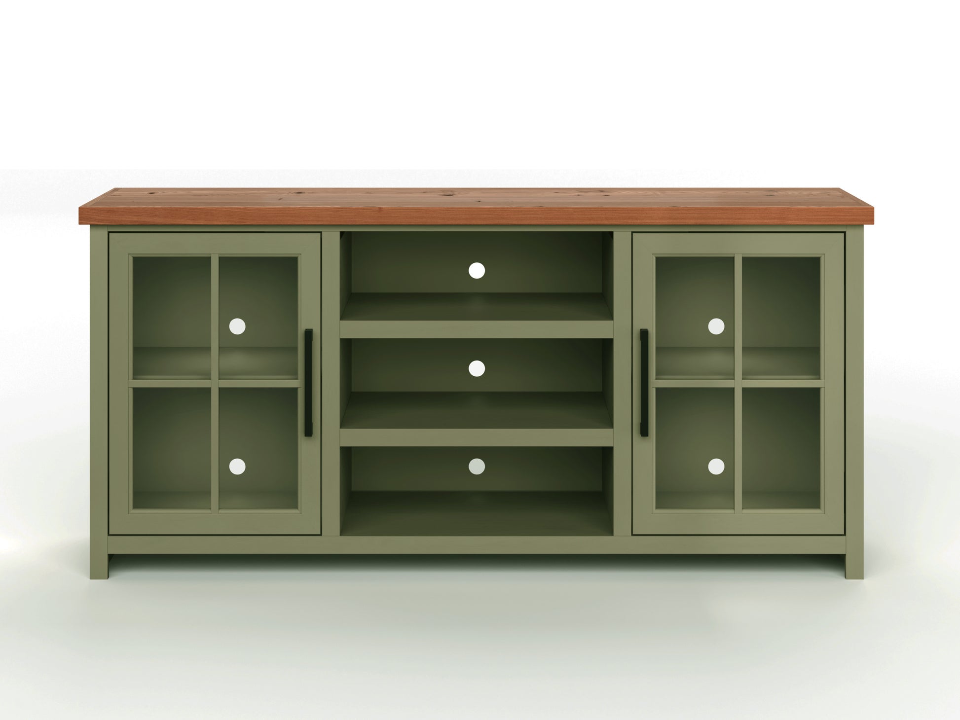 Vineyard 67 Inch Tv Stand Console For Tvs Up To 80 Inches, No Assembly Required, Sage Green And Fruitwood Finish Green Primary Living Space 75 Inches 70 79 Inches Coastal,Farmhouse Poplar 75 Inches Wood