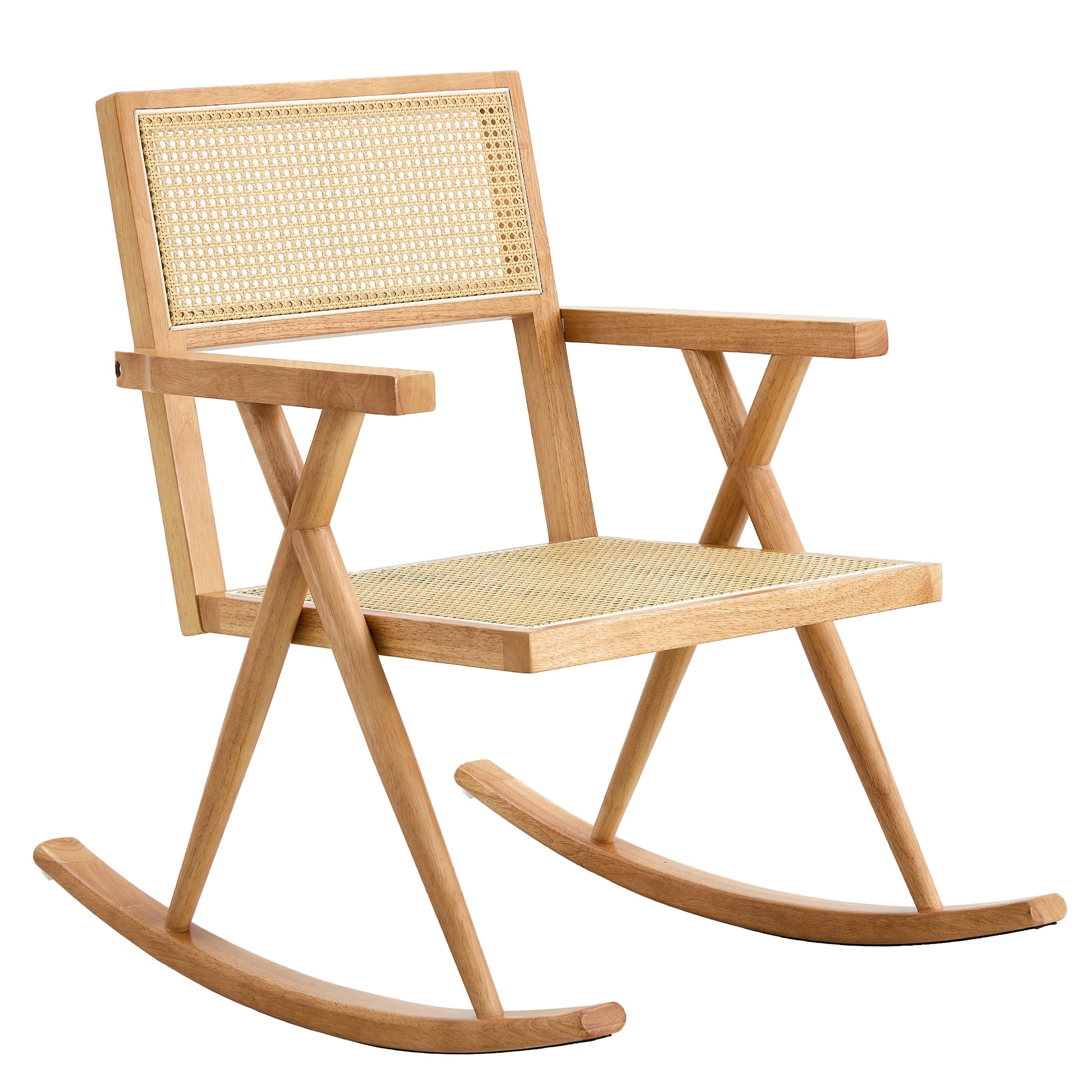 Solid Wood Imitation Rattan Rocking Chair Allows You To Relax Quietly Indoors And Outdoors, Enhancing Your Sense Of Relaxation, Suitable For Balconies, Gardens, And Camping Sites Natural Wood Solid