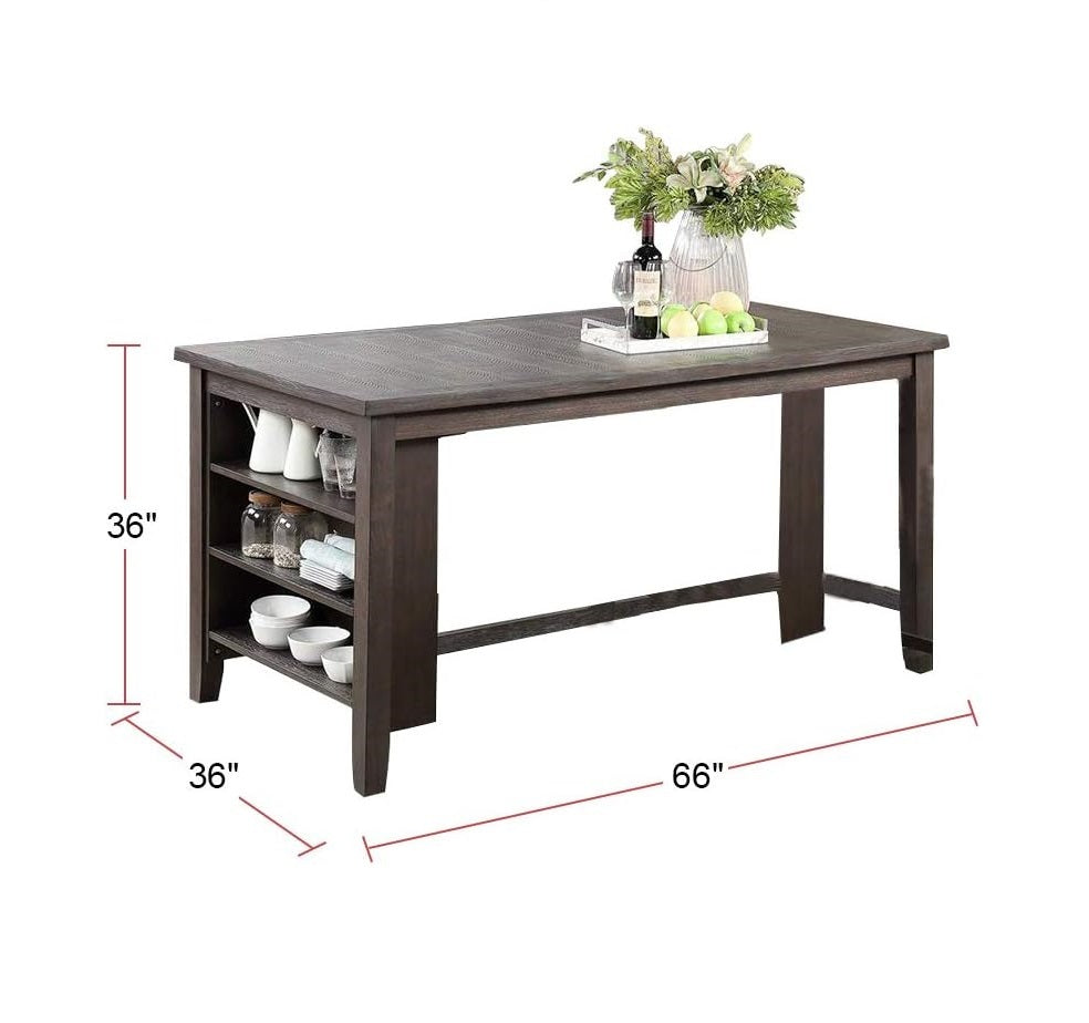 Modern Casual 1Pc Counter Height High Dining Table W Storage Shelves Wooden Rustic Espresso Kitchen Breakfast Table Dining Room Furniture Espresso Espresso Dining Room Contemporary,Modern Pine Kitchen & Dining Tables Rubber Wood