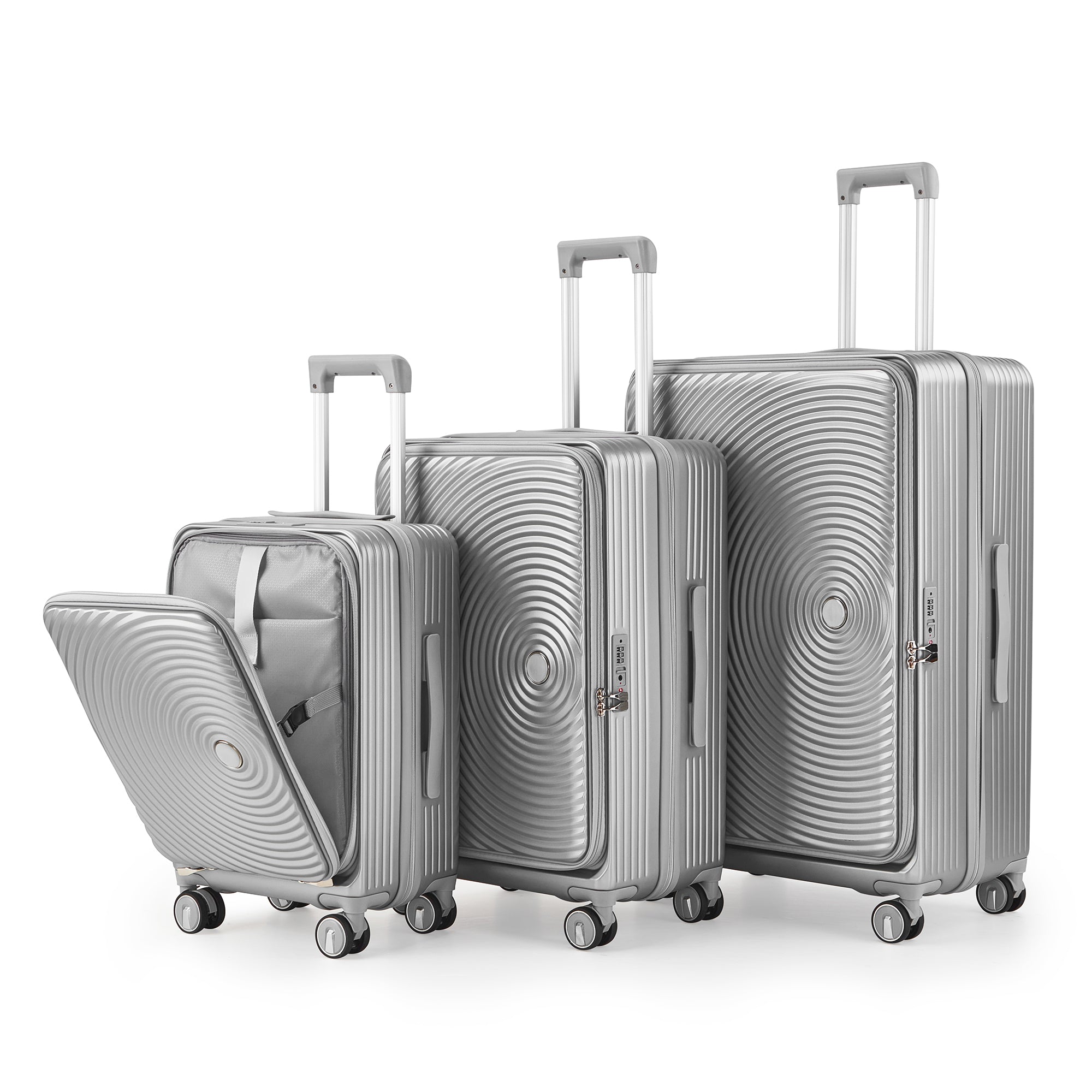 Luggage Sets 3 Piece 20 24 28 , Expandable Carry On Luggage With Tsa Lock Airline Approved, 100% Pc Hard Shell And Lightweight Suitcase With Front Pocket And Spinner Wheels Silver Pc