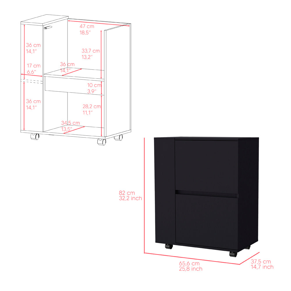 Bar Cart Belleville, Living Room, Black Black Particle Board Engineered Wood