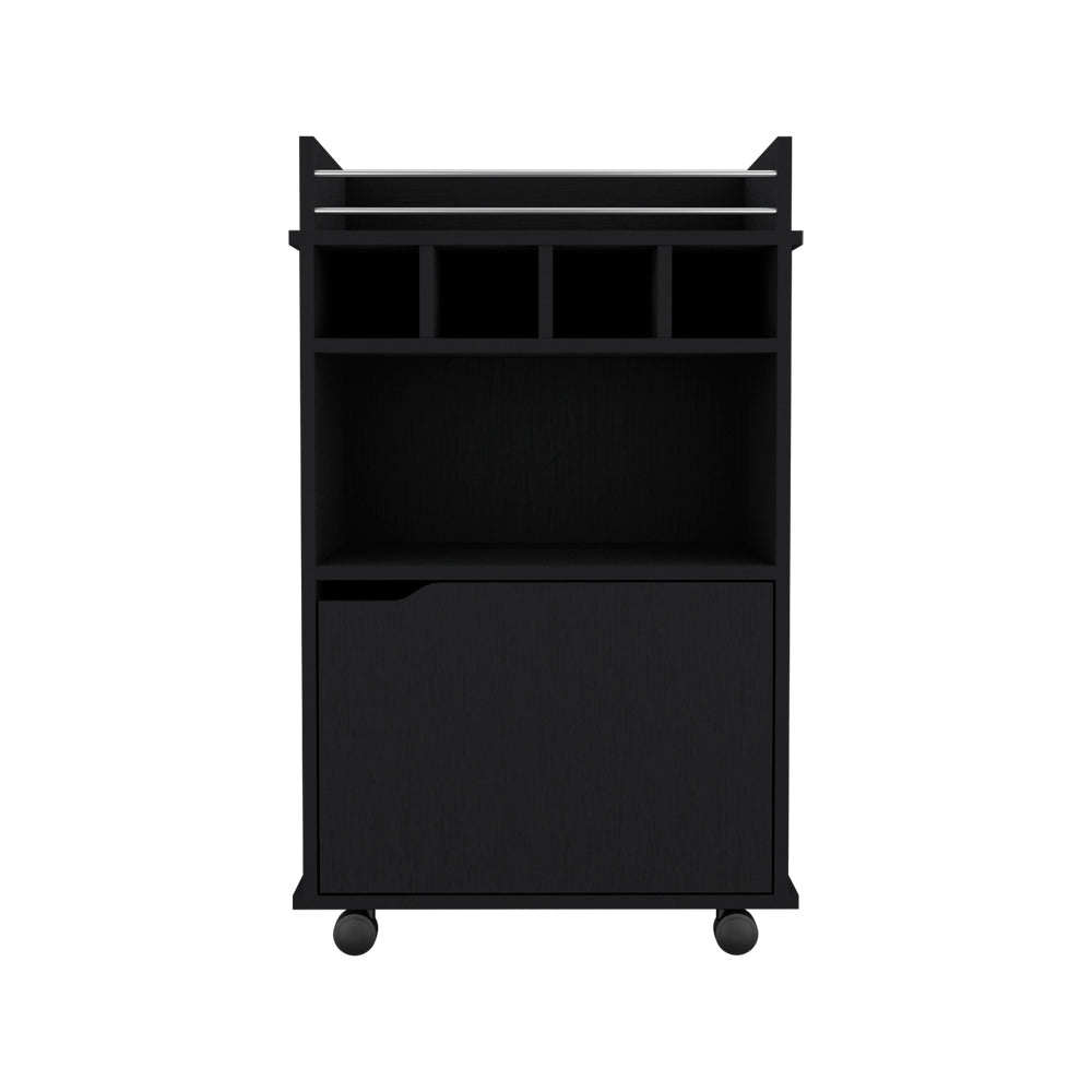 Bar Cart Kinsley, Living Room, Black Black Particle Board Engineered Wood