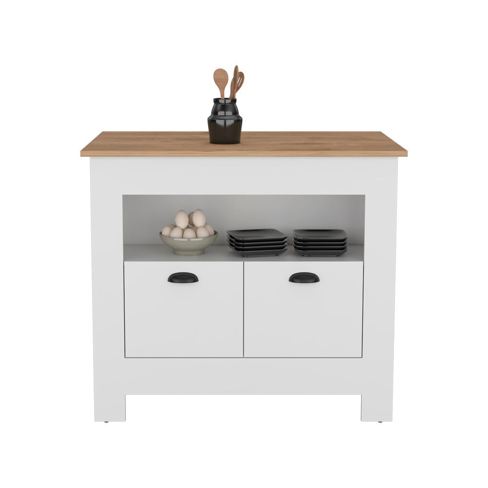 Kitchen Island Geneva, White Macadamia Multicolor Particle Board Engineered Wood