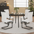 Modern Simple Style Round Transparent Tempered Glass Table, Black Metal Legs, 4 Modern Pu Leather High Backrest Cushioned Side Chairs, C Tube Chrome Legs Drt 1123R C 1162 Transparent Glass