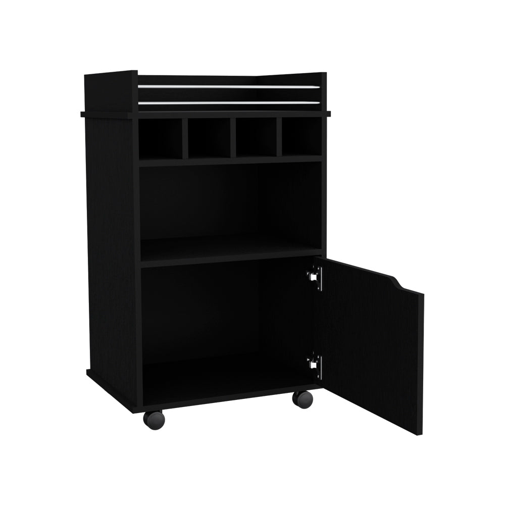 Bar Cart Kinsley, Living Room, Black Black Particle Board Engineered Wood