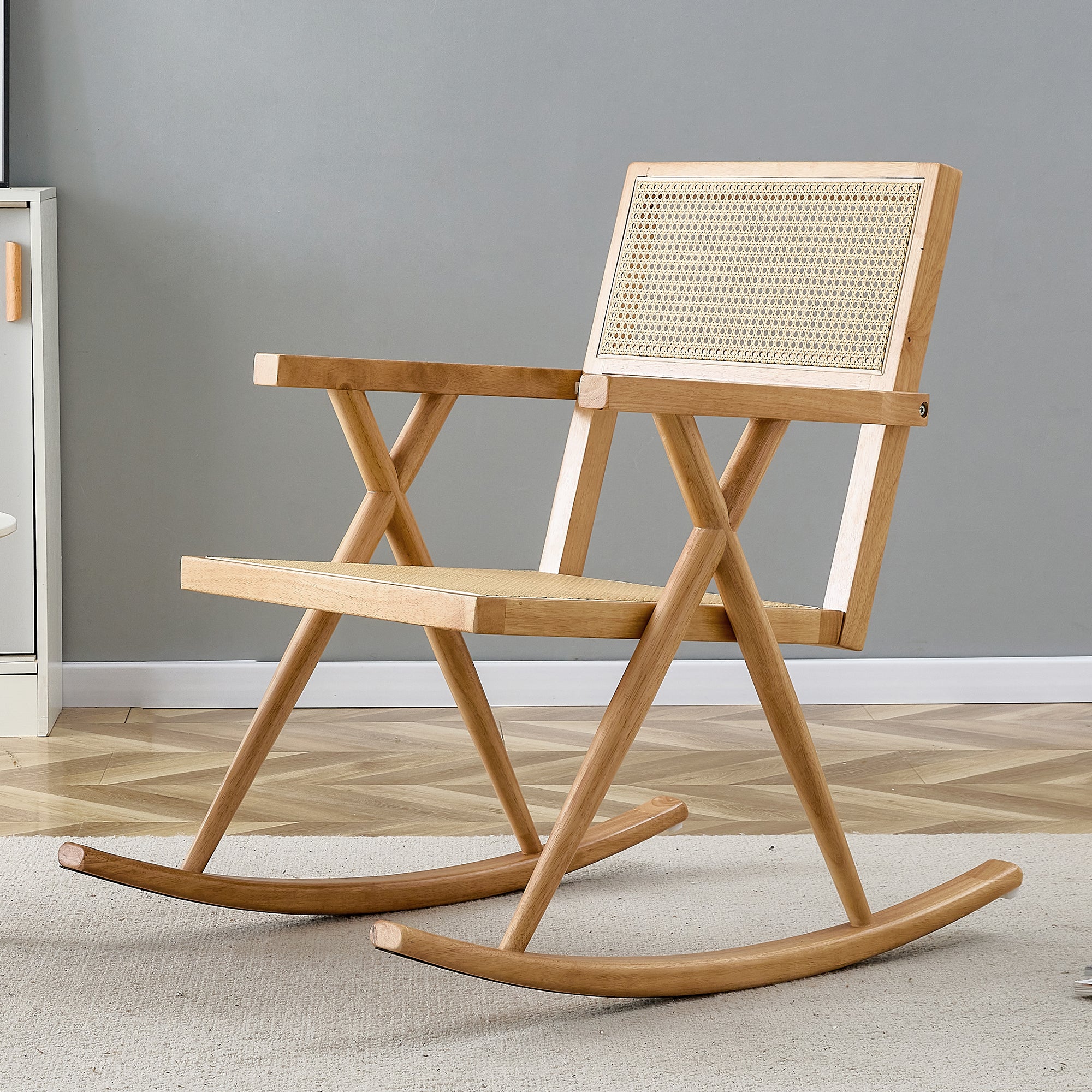 Solid Wood Imitation Rattan Rocking Chair Allows You To Relax Quietly Indoors And Outdoors, Enhancing Your Sense Of Relaxation, Suitable For Balconies, Gardens, And Camping Sites Natural Wood Solid Wood