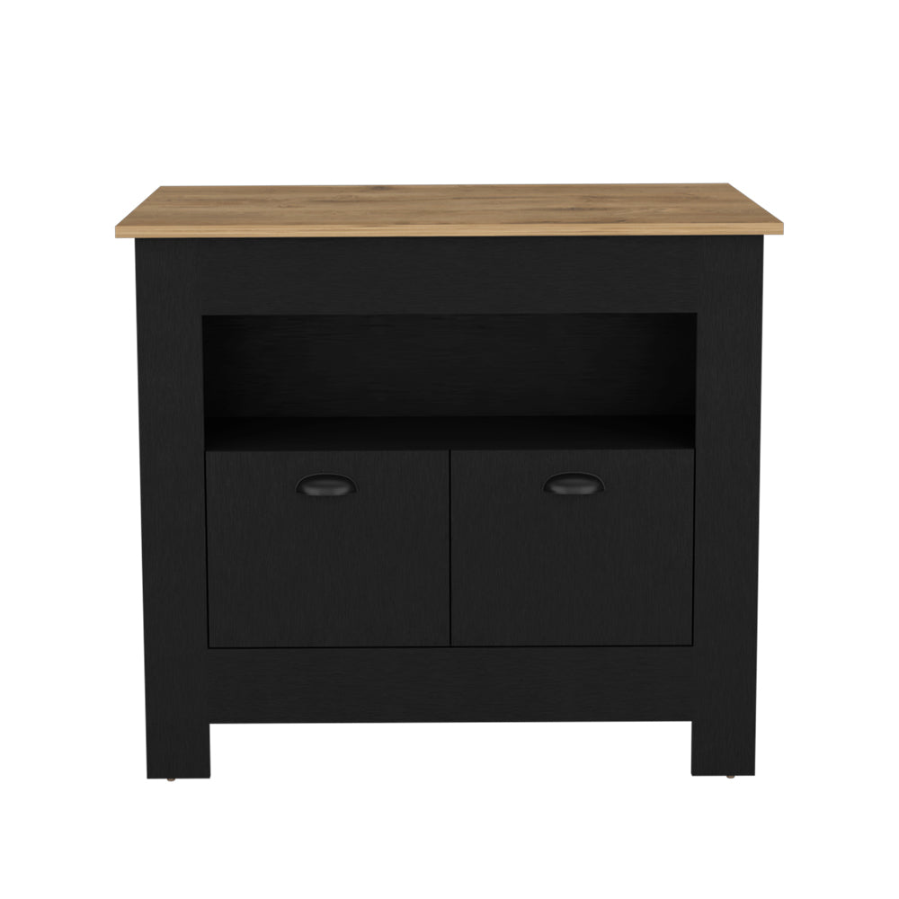 Kitchen Island Geneva, Black Macadamia Multicolor Particle Board Engineered Wood