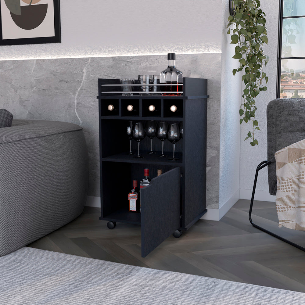 Bar Cart Kinsley, Living Room, Black Black Particle Board Engineered Wood