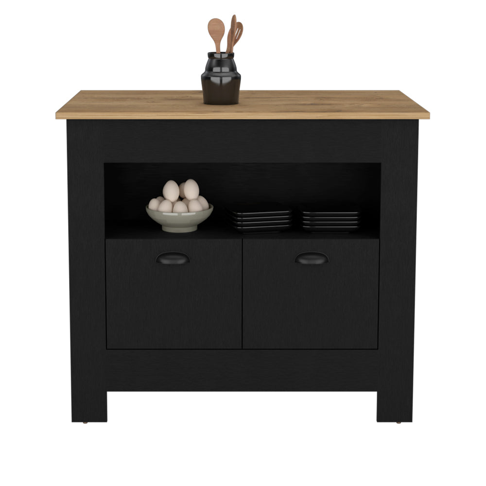 Kitchen Island Geneva, Black Macadamia Multicolor Particle Board Engineered Wood