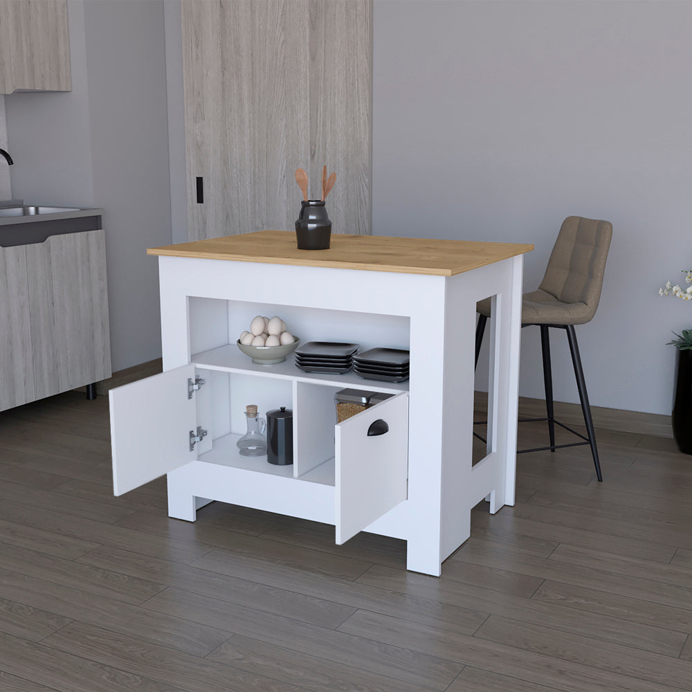 Kitchen Island Geneva, White Macadamia Multicolor Particle Board Engineered Wood