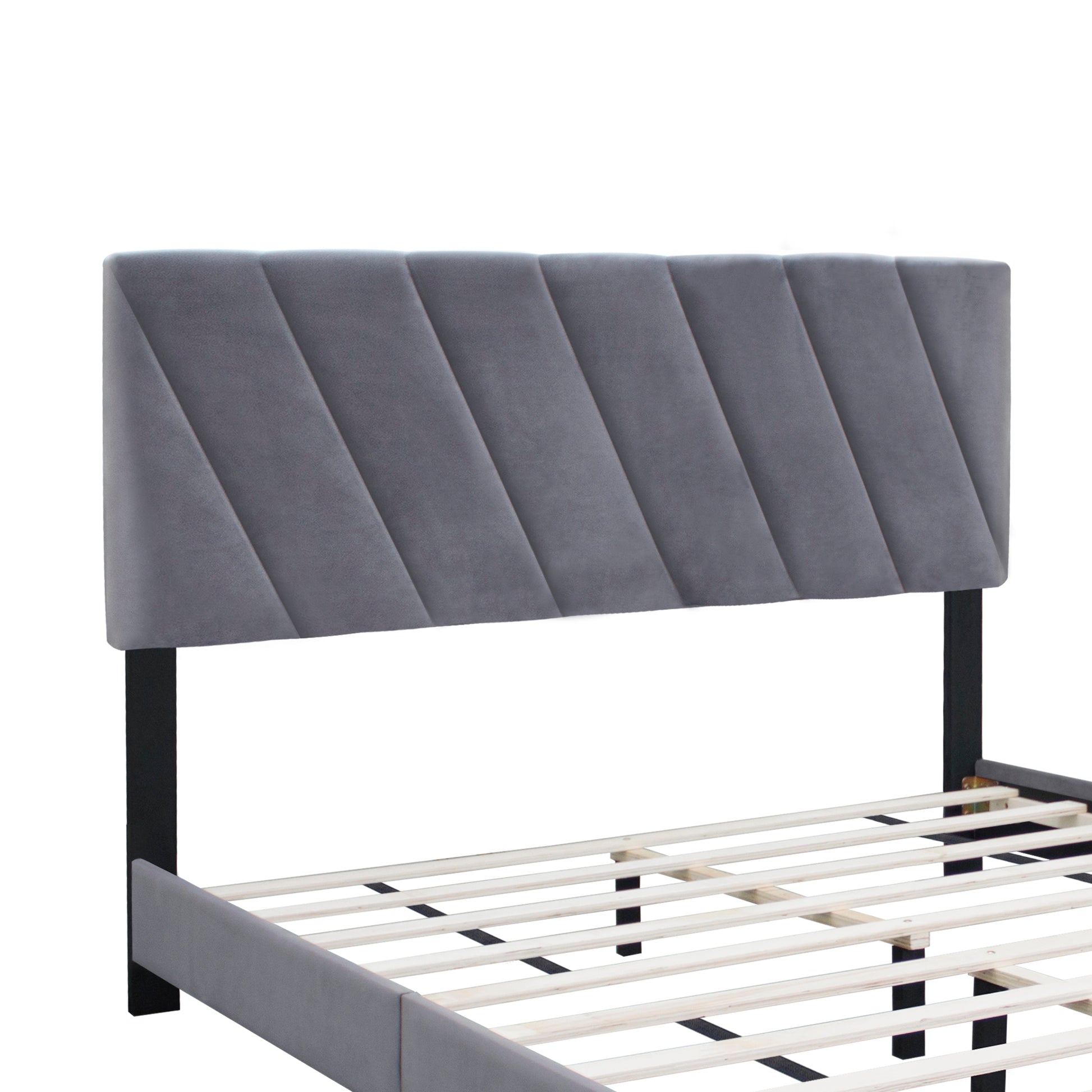 Gray Queen Size Adjustable Upholstered Bed Stain Resistant And Durable, Modern Style Box Spring Not Required Queen Gray Wood Espresso Bedroom Contemporary,Minimalist,Modern,Shabby Chic Rubberwood Adjustable Bedbase Fiber Foam And Polyester Fiber Pad