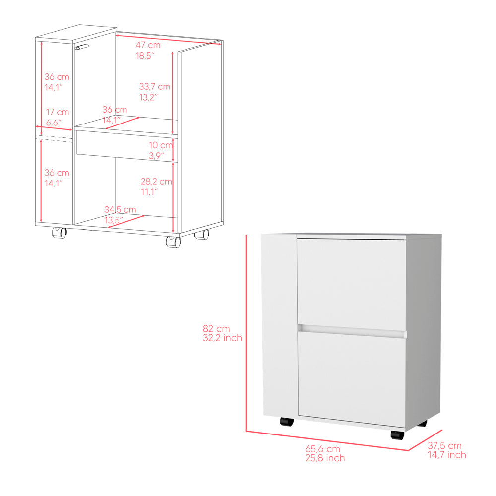 Bar Cart Belleville, Living Room, White White Particle Board Engineered Wood