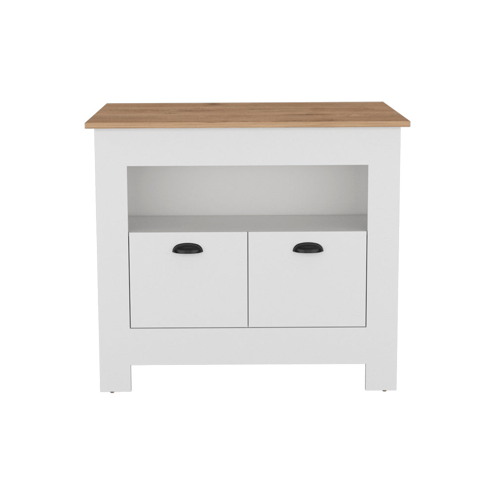 Kitchen Island Geneva, White Macadamia Multicolor Particle Board Engineered Wood