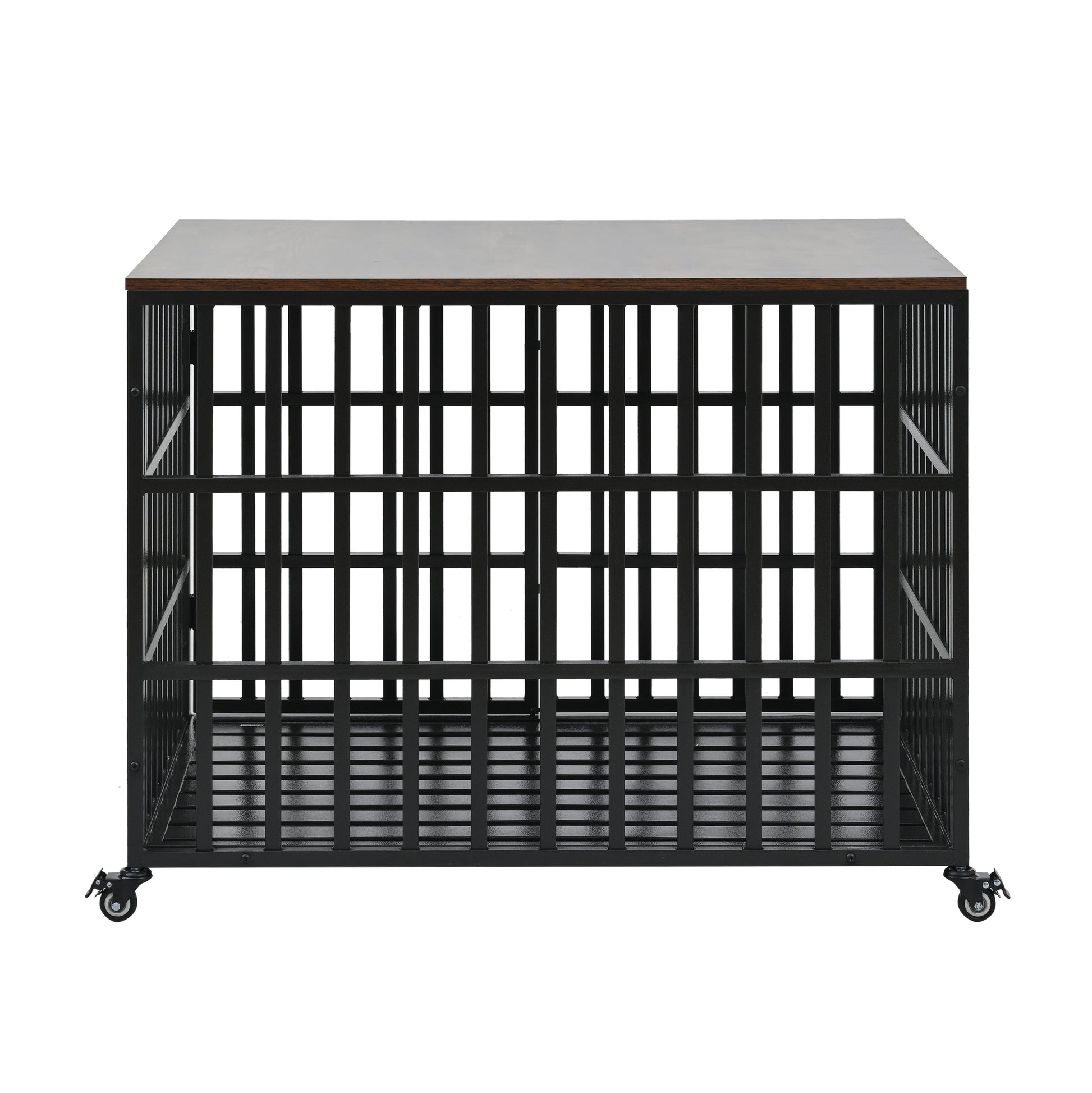 42" Heavy Duty Dog Crate For Large Medium Dogs, Furniture Style Cage With 4 Lockable Wheels And 2 Locks, Decorative Pet House Wooden Cage Kennel Furniture Indoor Black Carbon Steel