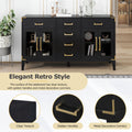 6 Drawer And 2 Cabinet Retro Sideboard With Extra Large Storage Space, With Gold Handles And Solid Wood Legs, For Kitchen And Living Room Black Black Solid Wood Mdf