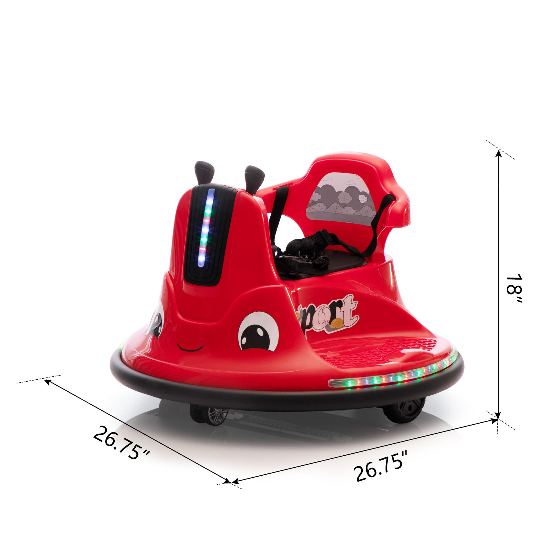 12V Snail Shaped Kids Electric Bumper Car With Remote Control, Ride On Car With Led Lights, Music, 360 Degree Rotate, Toddler Race Toys, 3 8 Years Old Black Red Polypropylene