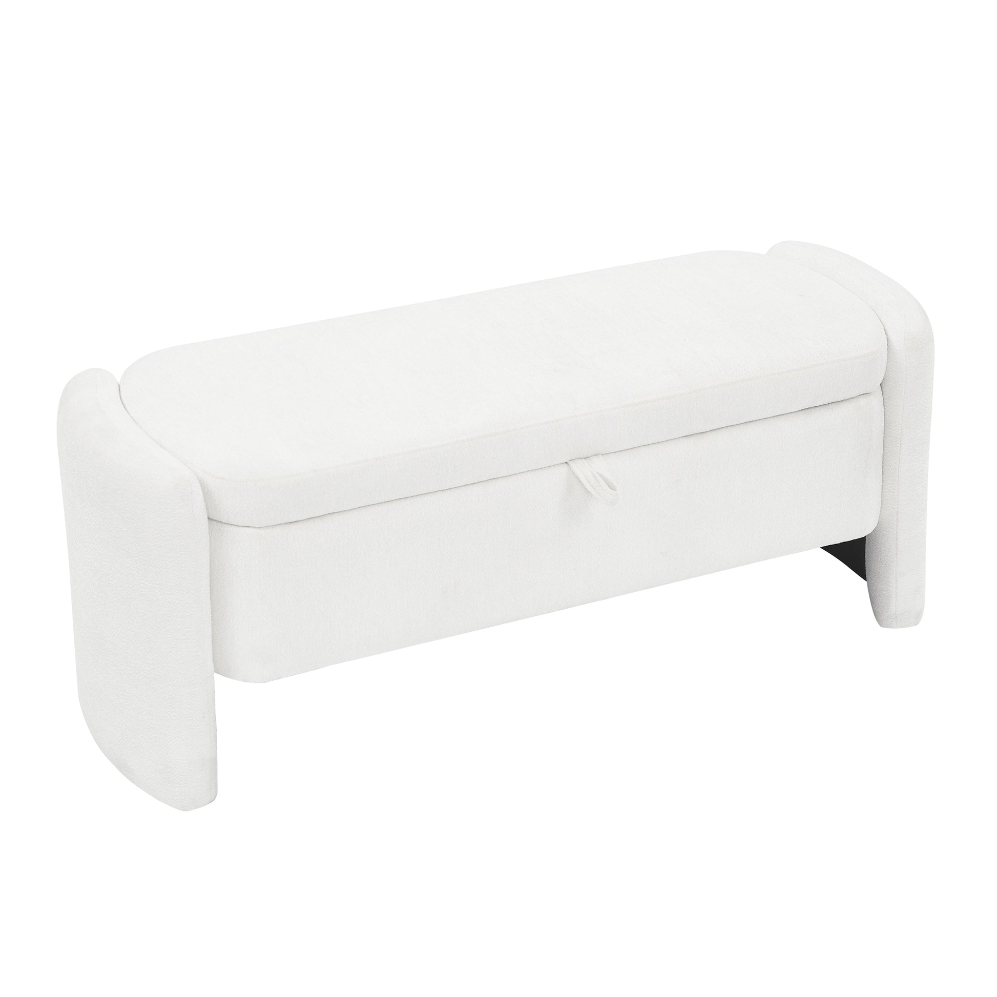 Oval Ottoman Storage Bench Chenille Fabric Bench With Large Storage Space For The Living Room, Entryway And Bedroom,Cream White Cream White Bedroom American Design,American Traditional Polyurethane Foam Chenille