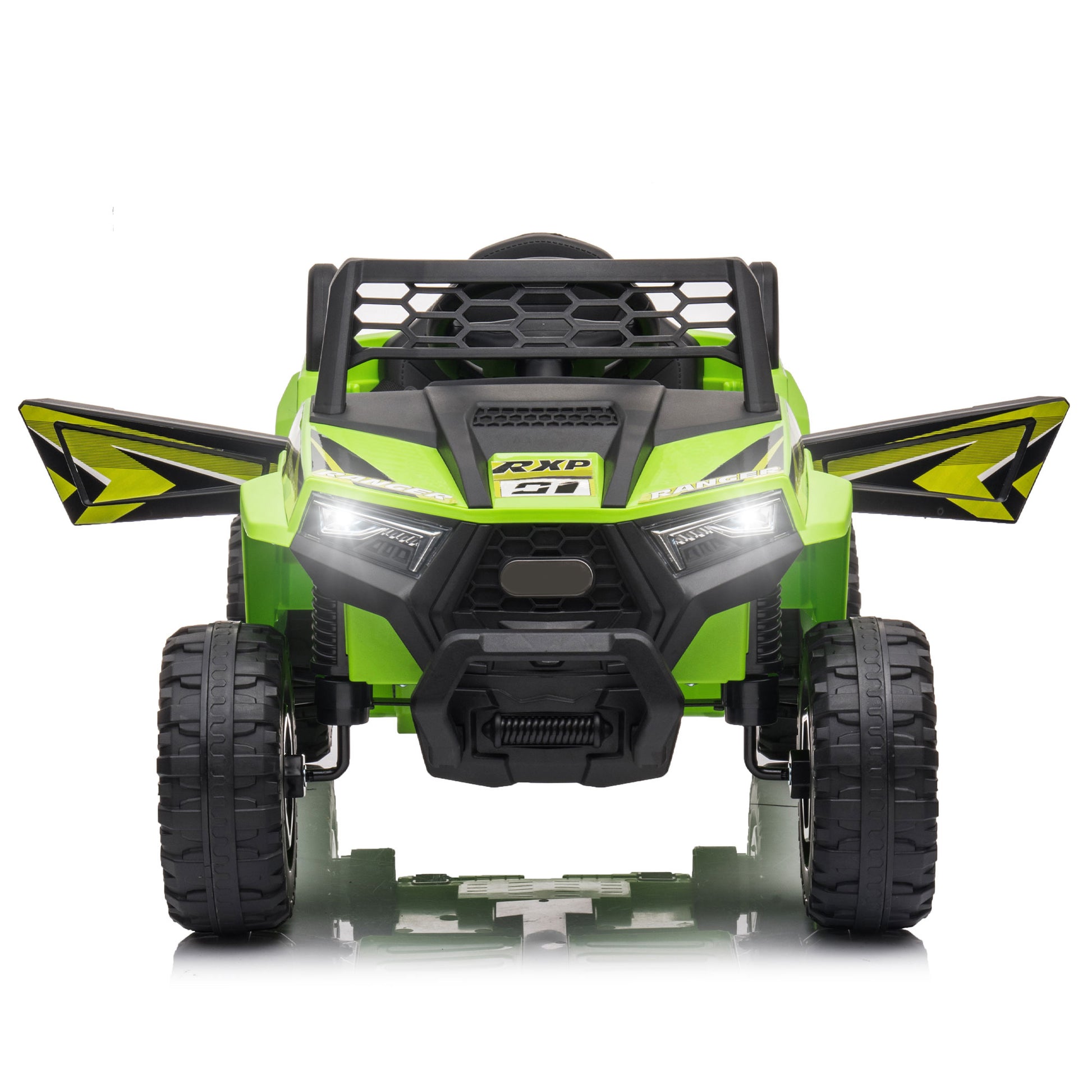 12V Kids Ride On Mini Utv, Electric Car With Front Led Lights And Horn, Single Seat With A Safety Belt, Forward Reverse Function Green Polypropylene