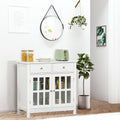 Homcom Sideboard Buffet Cabinet, Kitchen Cabinet With 2 Drawers And Glass Doors, Accent Cabinet For Living Room, White White Mdf