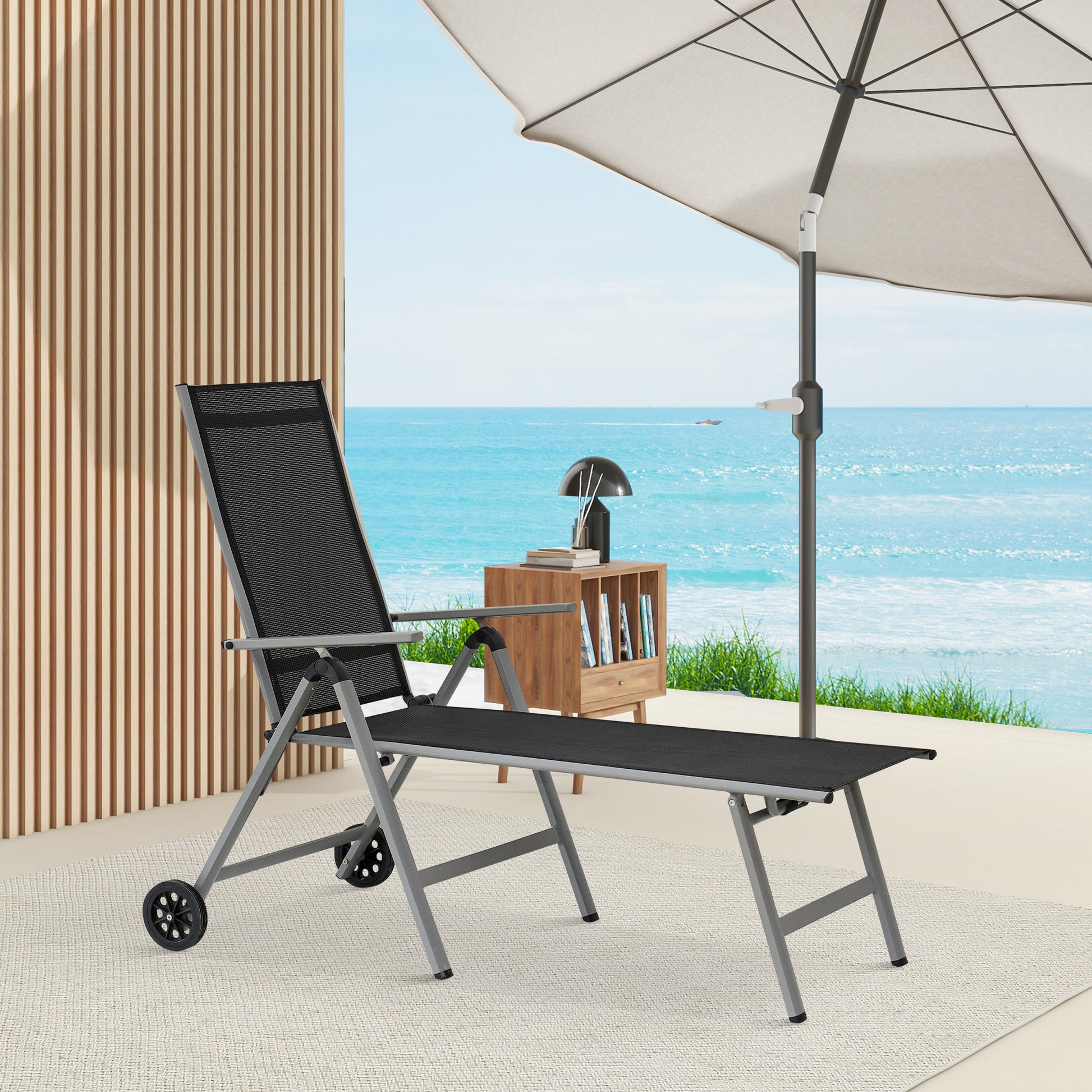 Outdoor Chaise Lounge Chairs Aluminum Adjustable Chair With Wheels For Poolside Beach Patio Reclining Sunbathing Lounger, Grey Gray Aluminum