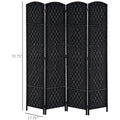 Homcom 6' Tall Wicker Weave 4 Panel Room Divider Privacy Screen Black Black Wood