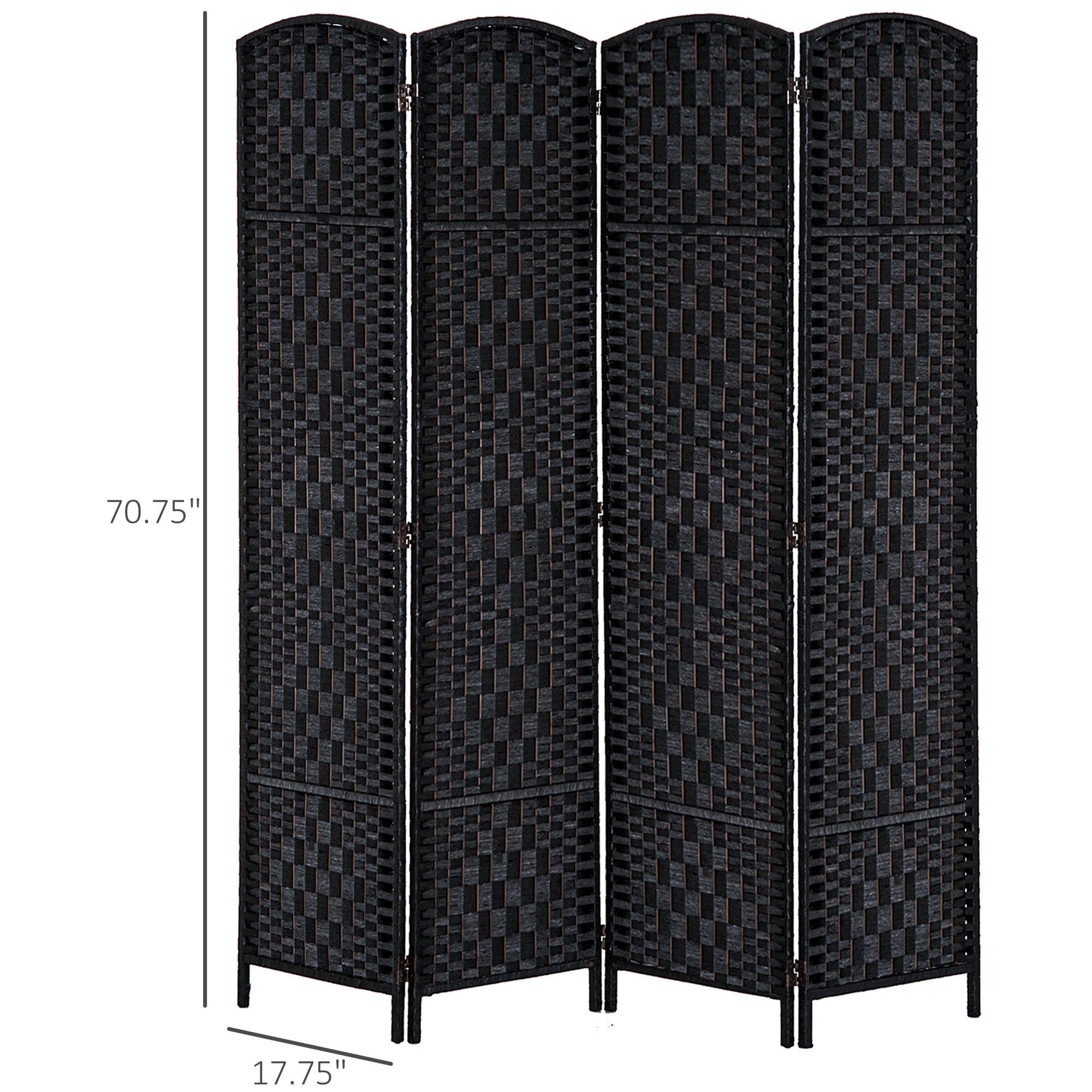 Homcom 6' Tall Wicker Weave 4 Panel Room Divider Privacy Screen Black Black Wood