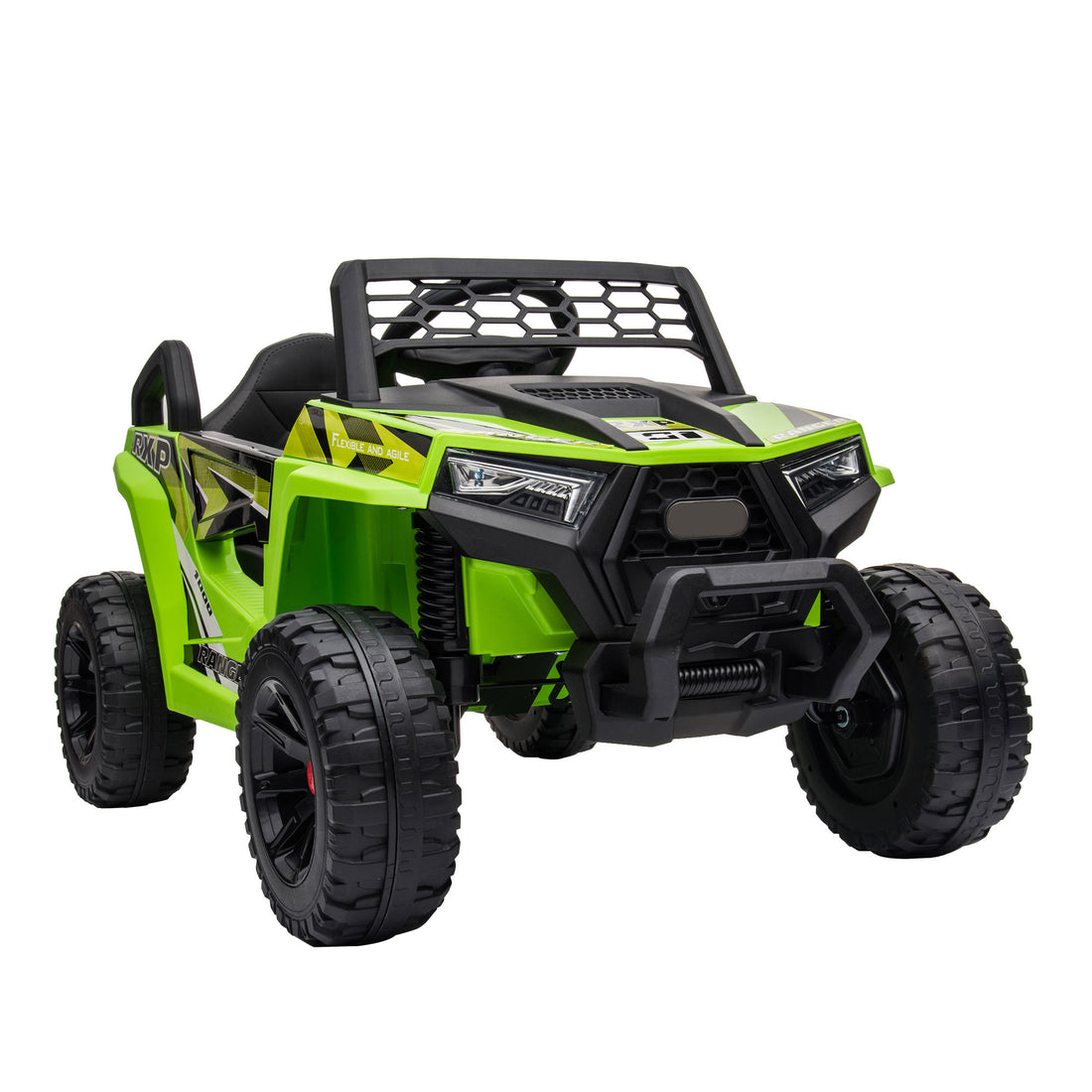 12V Kids Ride On Mini Utv, Electric Car With Front Led Lights And Horn, Single Seat With A Safety Belt, Forward Reverse Function Green Polypropylene