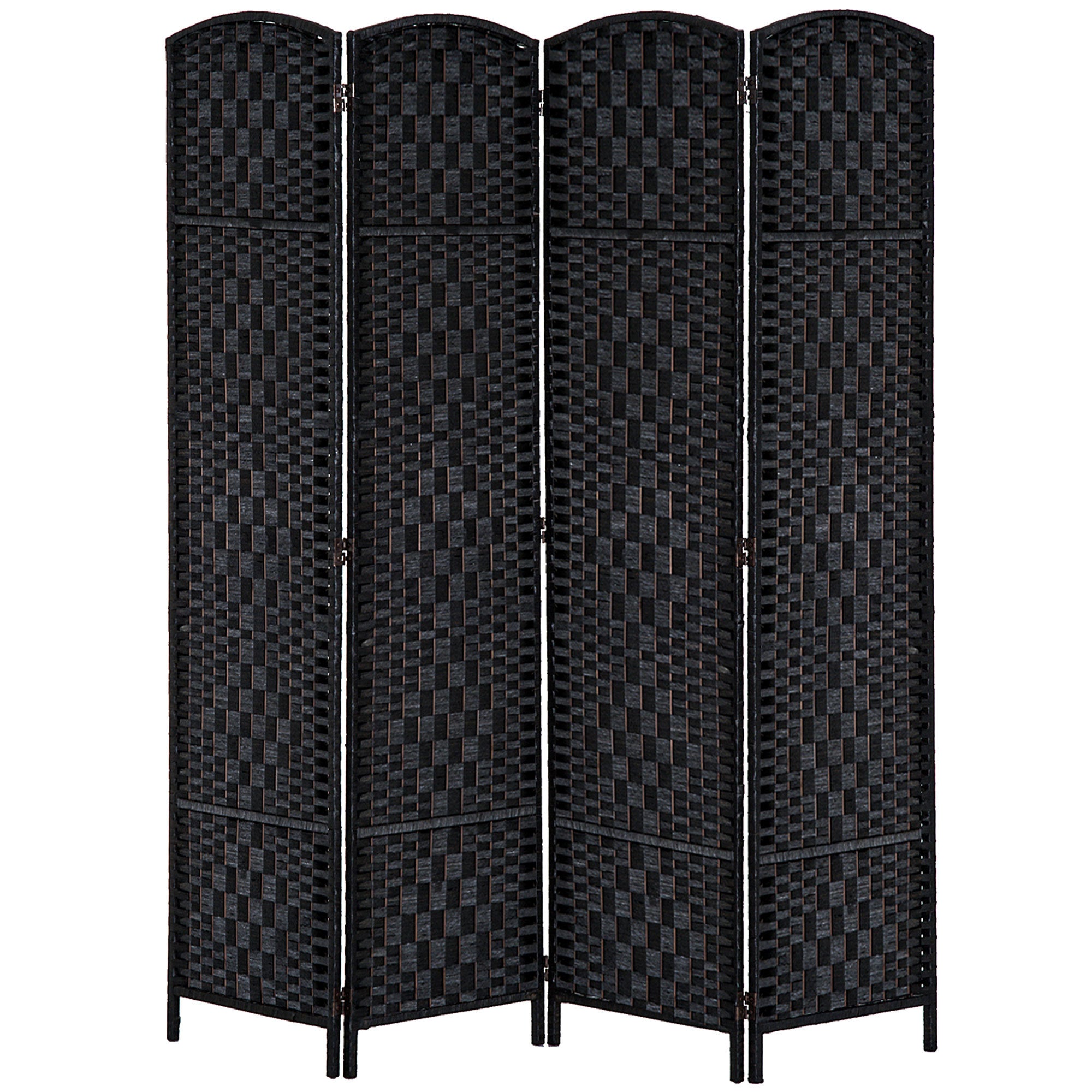 Homcom 6' Tall Wicker Weave 4 Panel Room Divider Privacy Screen Black Black Wood