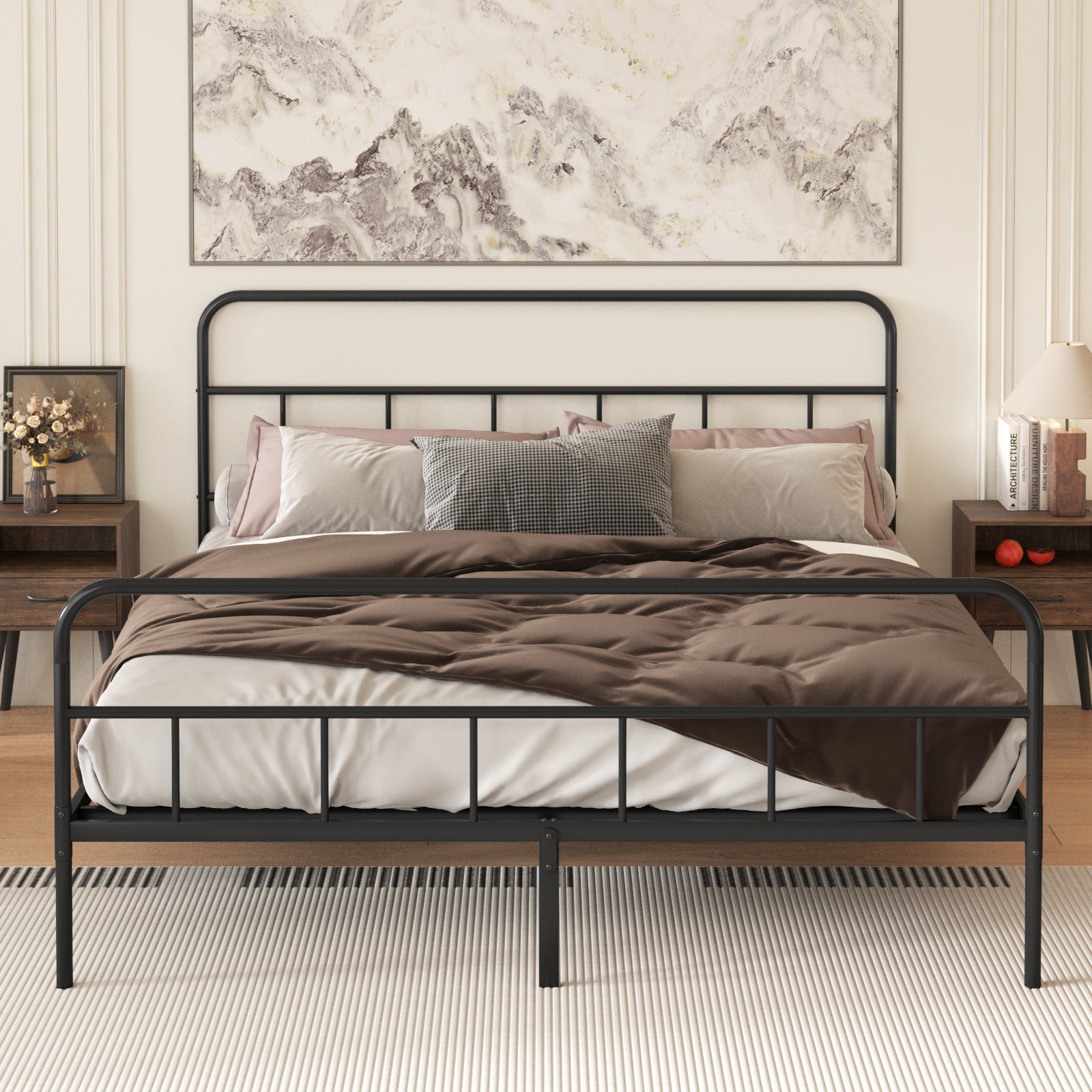 Metal Platform Bed Frame With Headboard, Sturdy Metal Frame, No Box Spring Needed King King Black Iron