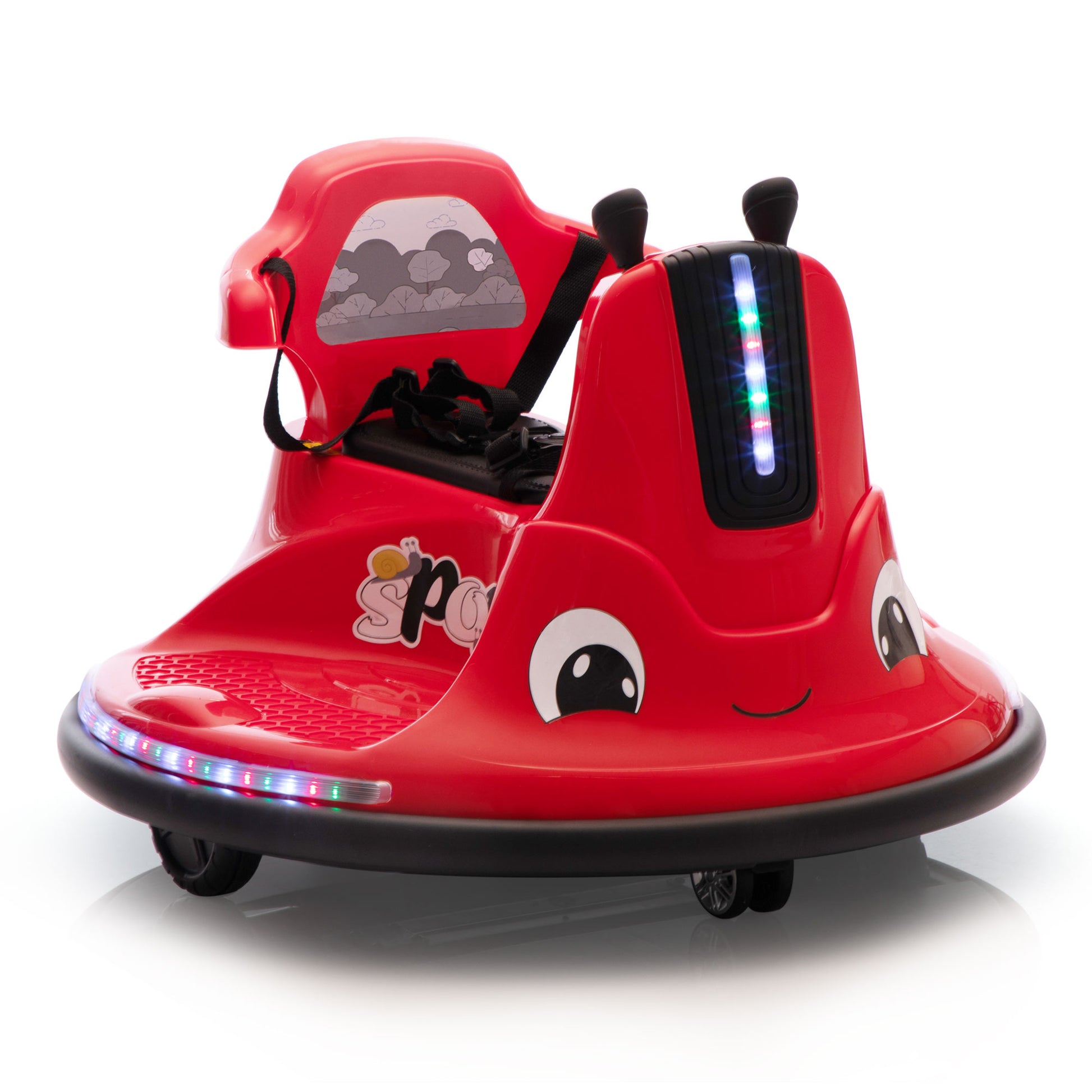 12V Snail Shaped Kids Electric Bumper Car With Remote Control, Ride On Car With Led Lights, Music, 360 Degree Rotate, Toddler Race Toys, 3 8 Years Old Black Red Polypropylene