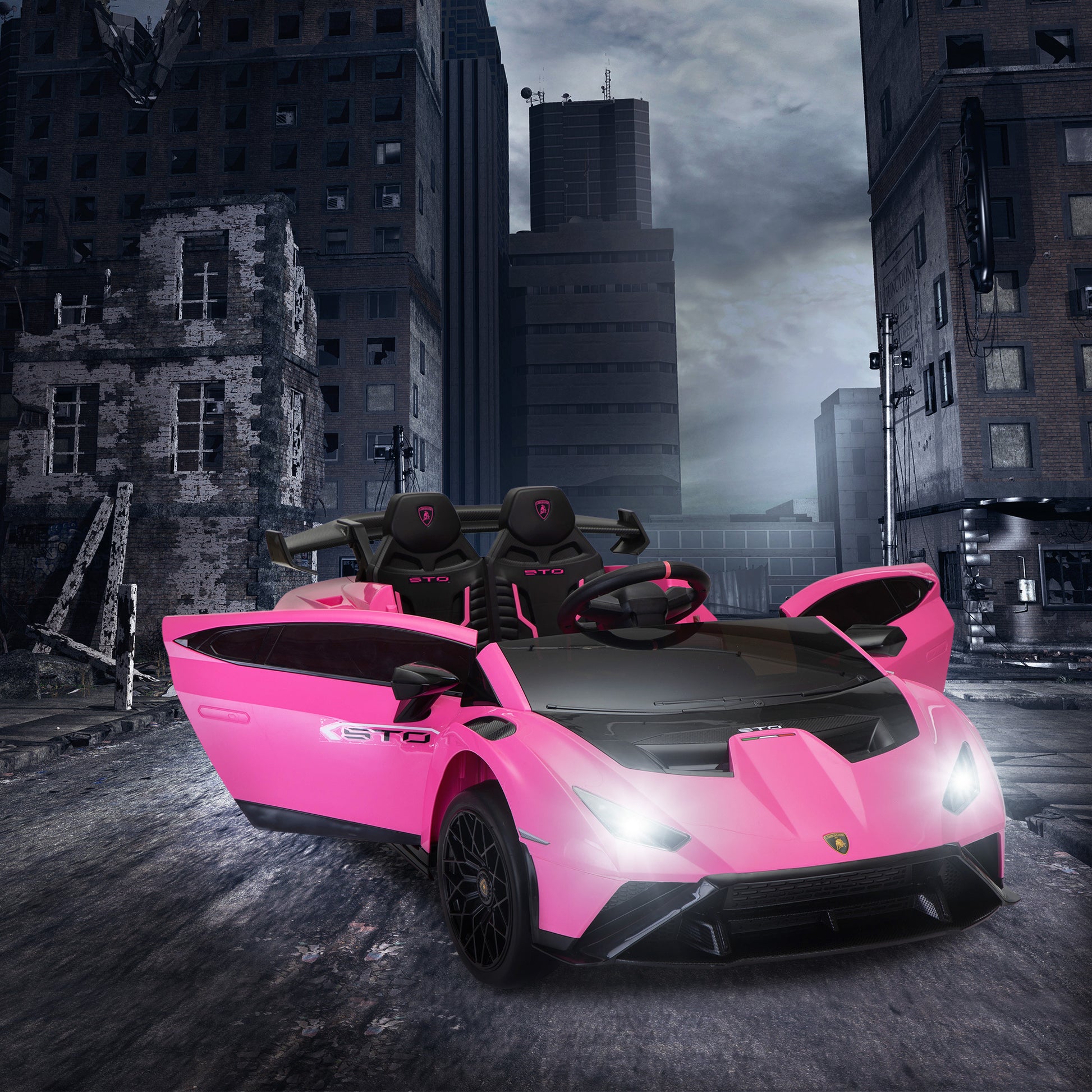 Licensed Lamborghini 24V Kids Electric Car, Battery Powered Sports Car W 2.4G Remote Control, Led Lights, Music, Usb, High Low Speed, Drifting, Gift For Children 3 8 Pink Polypropylene