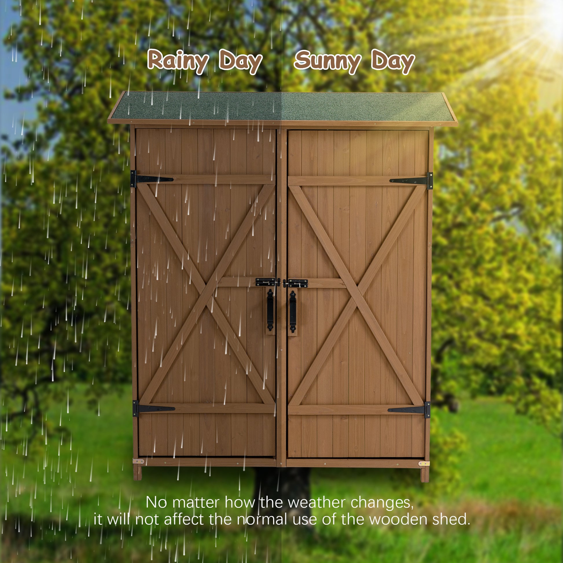 56"L X 19.5"W X 64"H Outdoor Storage Shed With Lockable Door, Wooden Tool Storage Shed W Detachable Shelves & Pitch Roof,Yellow Brown Yellow Brown Solid Wood