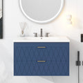 30'' Wall Mounted Bathroom Vanity With Resin Sink,Floating Bathroom Storage Cabinet With 2 Drawers, Solid Wood Bathroom Cabinet 2 Navy Blue Stain Resistant Bathroom Wall Mounted Solid Wood Mdf Resin Painted