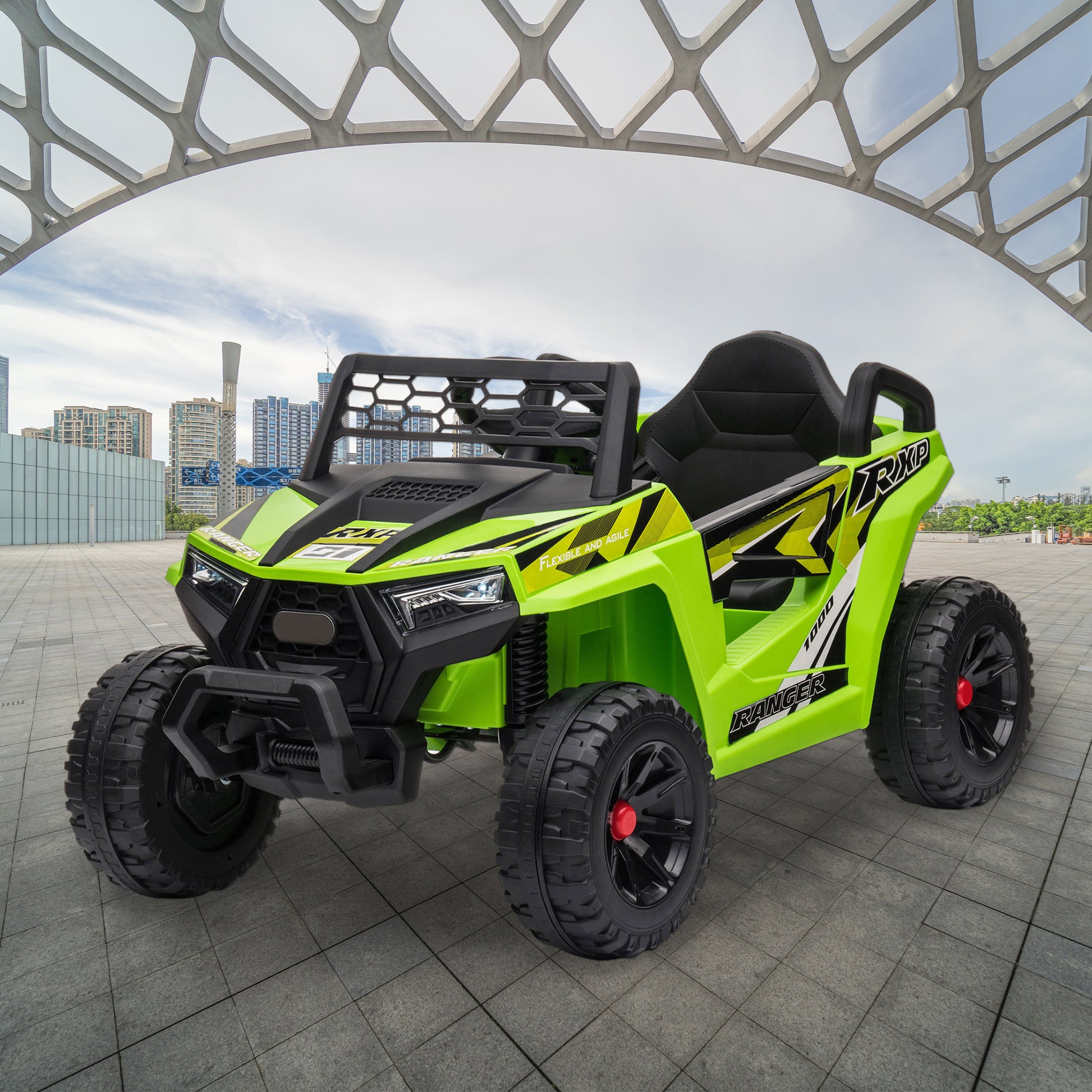 12V Kids Ride On Mini Utv, Electric Car With Front Led Lights And Horn, Single Seat With A Safety Belt, Forward Reverse Function Green Polypropylene