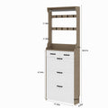 Oak Color Shoe Cabinet With 3 Doors 2 Drawers With Hanger,Pvc Door With Shape ,Large Space For Storage Freestanding 3 4 Spaces White Primary Living Space American Design,American