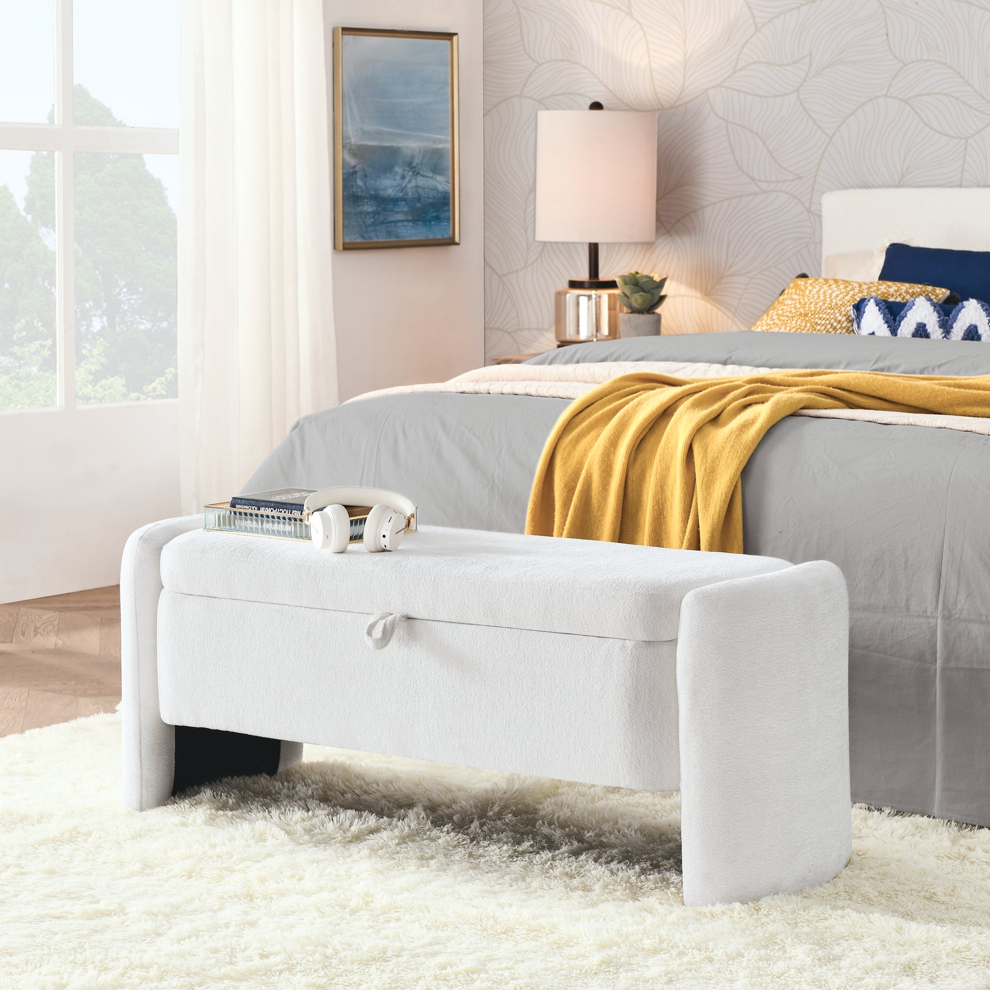 Oval Ottoman Storage Bench Chenille Fabric Bench With Large Storage Space For The Living Room, Entryway And Bedroom,Cream White Cream White Bedroom American Design,American Traditional Polyurethane Foam Chenille