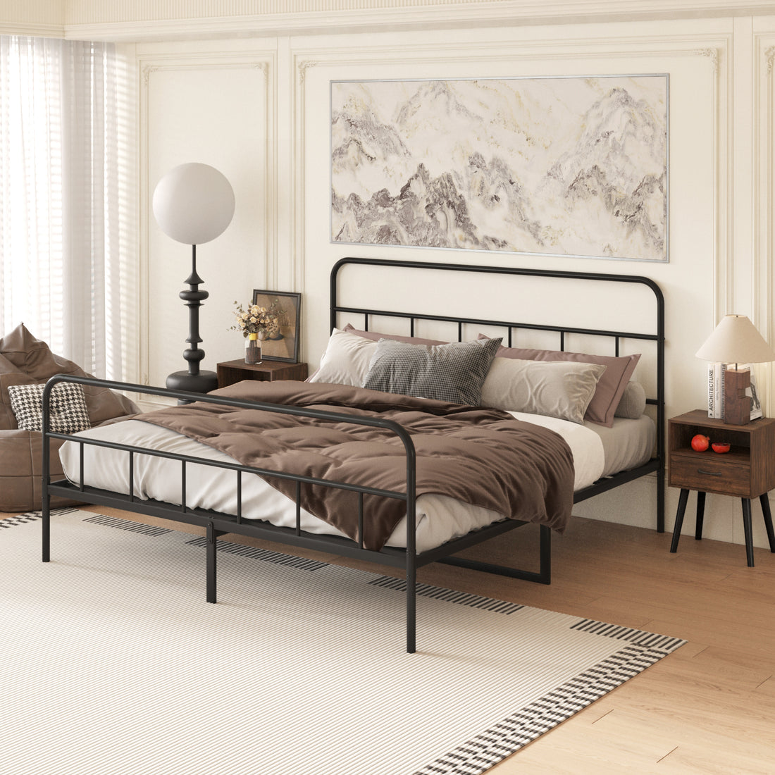 Metal Platform Bed Frame With Headboard, Sturdy Metal Frame, No Box Spring Needed King King Black Iron