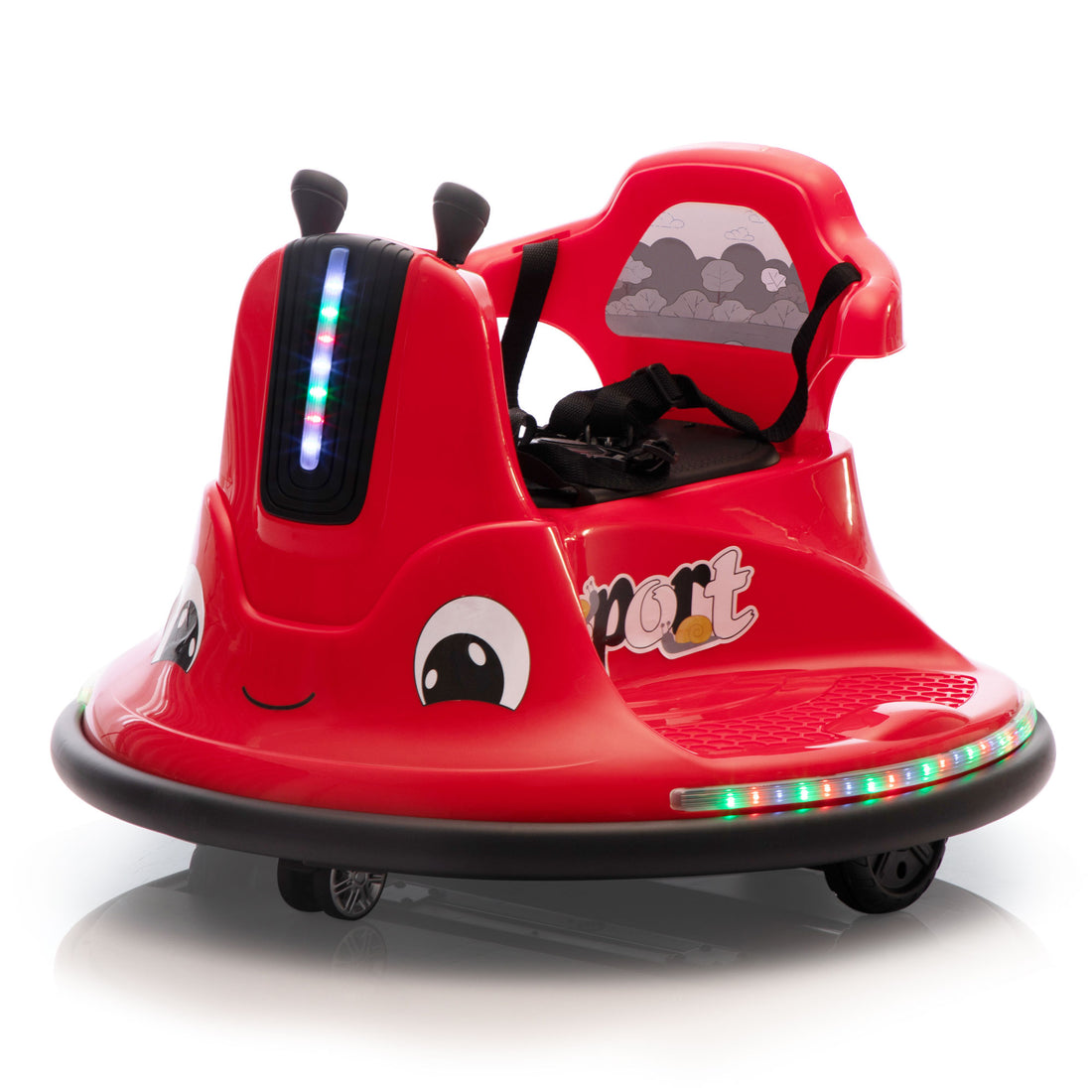 12V Snail Shaped Kids Electric Bumper Car With Remote Control, Ride On Car With Led Lights, Music, 360 Degree Rotate, Toddler Race Toys, 3 8 Years Old Black Red Polypropylene