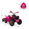 6V Kids Electric Atv, Toddler Ride On Car With Trailer, Music, Bluetooth And Power Display For Boys And Girls, Rosy Rose Polypropylene